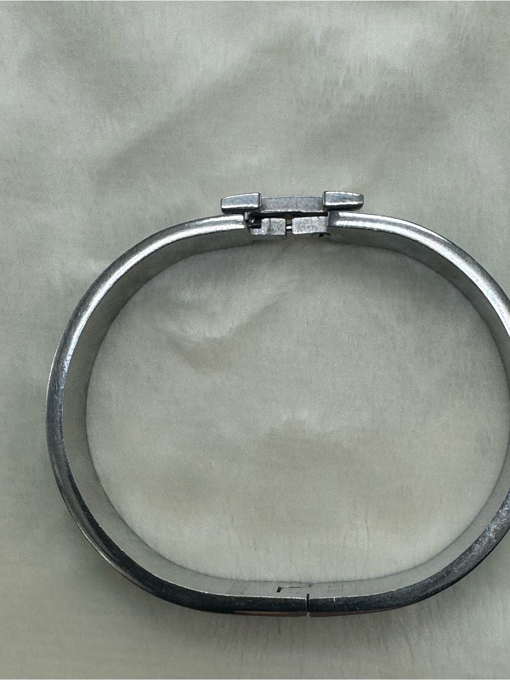Silver Tone Green Enamel Stainless Steel Bangle Bracelet - Picture 6 of 7